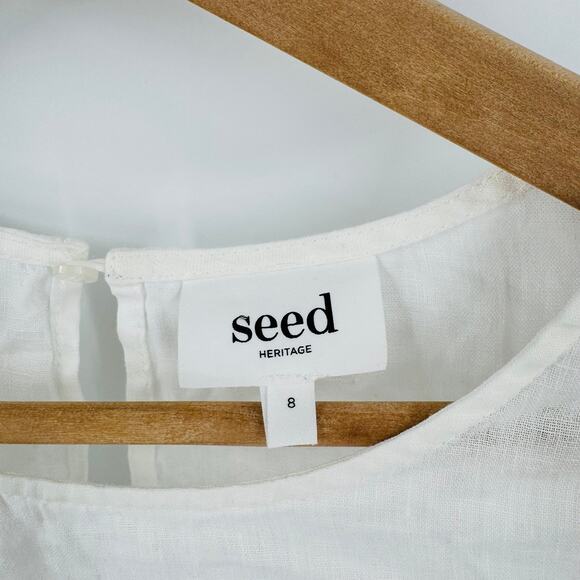 Seed White Linen Short Sleeve Top Boxy Minimalist Tee Lightweight Size 8 - Picture 3 of 8